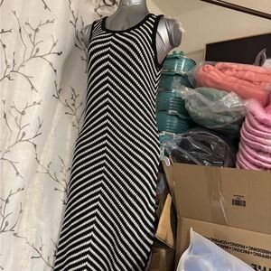 Elegant Striped Black and White Midi Dress available